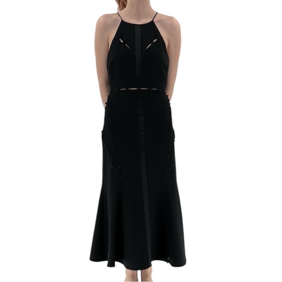 cinq a sept Dresses & Skirts - Cinq a Sept High Neck Cut Out Buttons Back Zip Midi Dress Black Women's Size 4